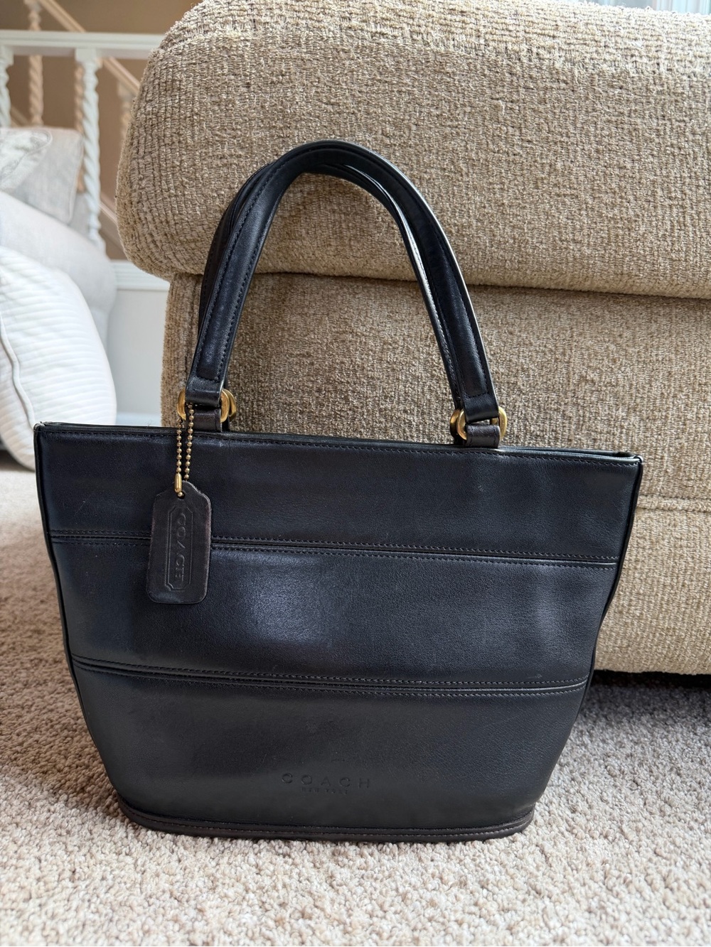 Vintage 1998 Coach Black Leather Tote Bag #9081